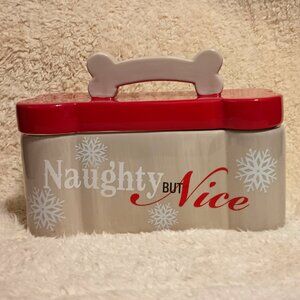 EUC RARE!! "Naughty But Nice" Dog Bone Shaped Ceramic Treat Canister by Transpac